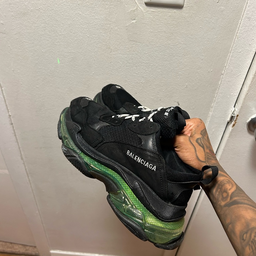 Balenciaga Black and Green Tripe S Sneakers